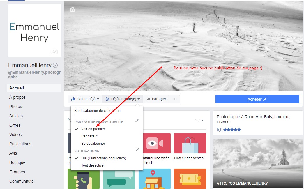 page facebook